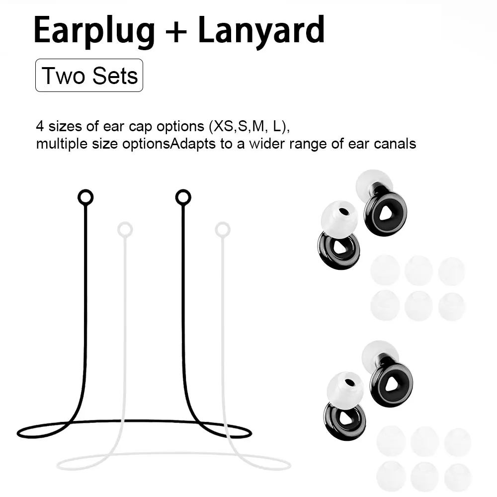 Reusable Waterproof Silicone Earplugs 2 Pairs, Attached 2 Silicone Anti-Lost Cords, Ear Protection For Concerts & Work