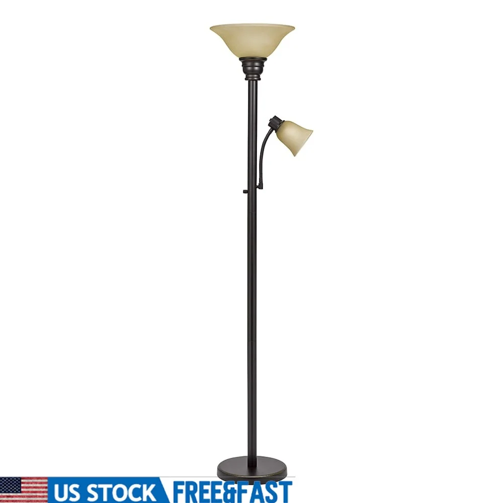 

Multi-Functional Torchiere Floor Lamp with Adjustable Reading Light Oil Rubbed Bronze Ambient Uplight Home Office Lounge