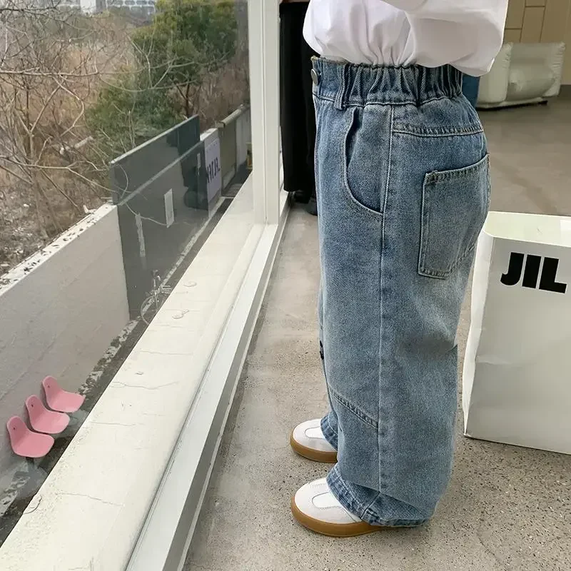 Pantalon large en denim pour filles, pantalon décontracté à jambe droite, mode coréenne, printemps et automne, nouveau, 2023