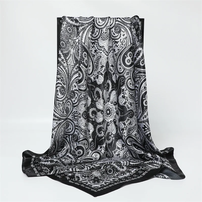 90*90cm Damen Mode Bedruckter Quadratischer Schal Großer Seidenschal Luxuriöses Strandtuch Wickeltuch Damen Hijab Halstuch – Detail 13