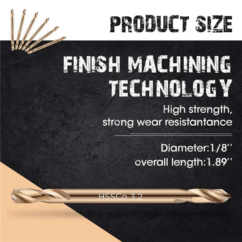 Flash Trend 60 Pz 1/8In Punte da trapano al cobalto Punte da trapano a doppia estremità per acciaio temprato Ghisa Legno Plastica Trapano in acciaio inossidabile