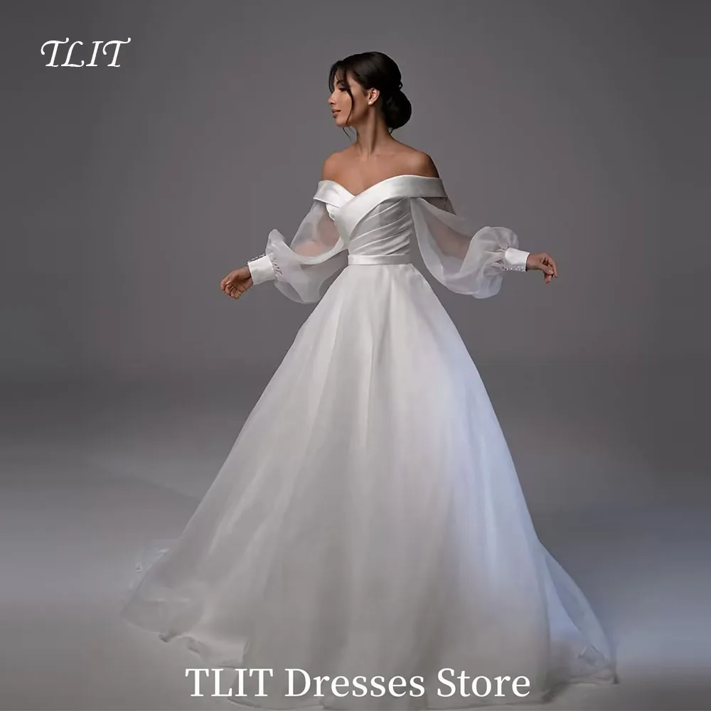 

TLIT Simple Tulle A-line Wedding Dress Sweetheart Long Sleeves Bridal Gown Korea Wedding Dress Photo Shoot Corset Customized