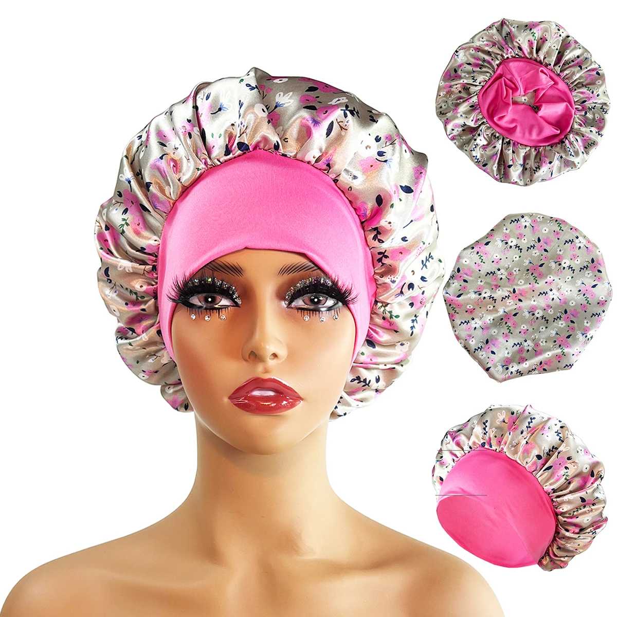 

New Women's Satin Wide-brimmed Sleeping Hat Unisex Head Wrap Elastic Band Cap Hair Care Bonnet Night Hat bonnet de nuit