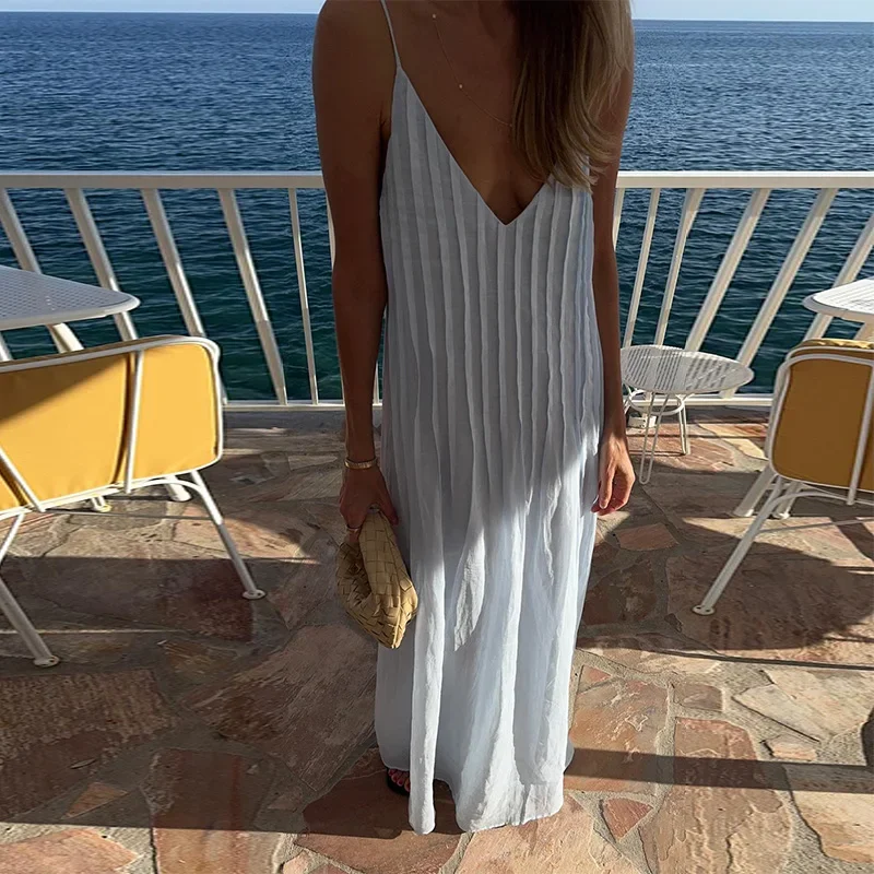 

Elegant Solid Strapless Maxi Dresses For Women Sleeveless Backless Loose Straight Leg Dress 2025 New Summer Beach Holiday Y2k