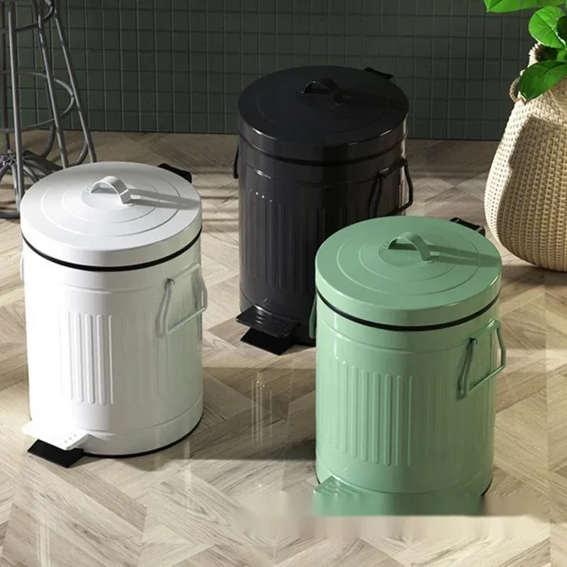 Nordic Retro FootOperated Trash Can  Stainless Steel with Lid Storage Bin for Bathroom Kitchen Decor Practical Elegant Solution