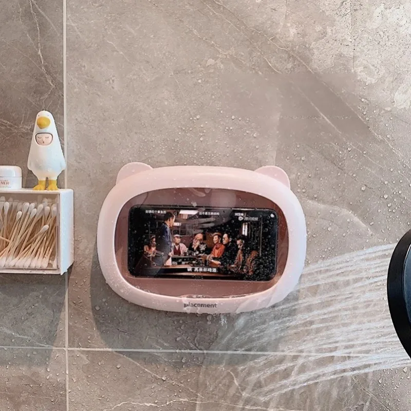 Waterproof Shower Phone Holder - Adhesive Wall Mount with 360° Rotation HD Touchscreen Bathroom Organizer for Wet Room & Spa Use