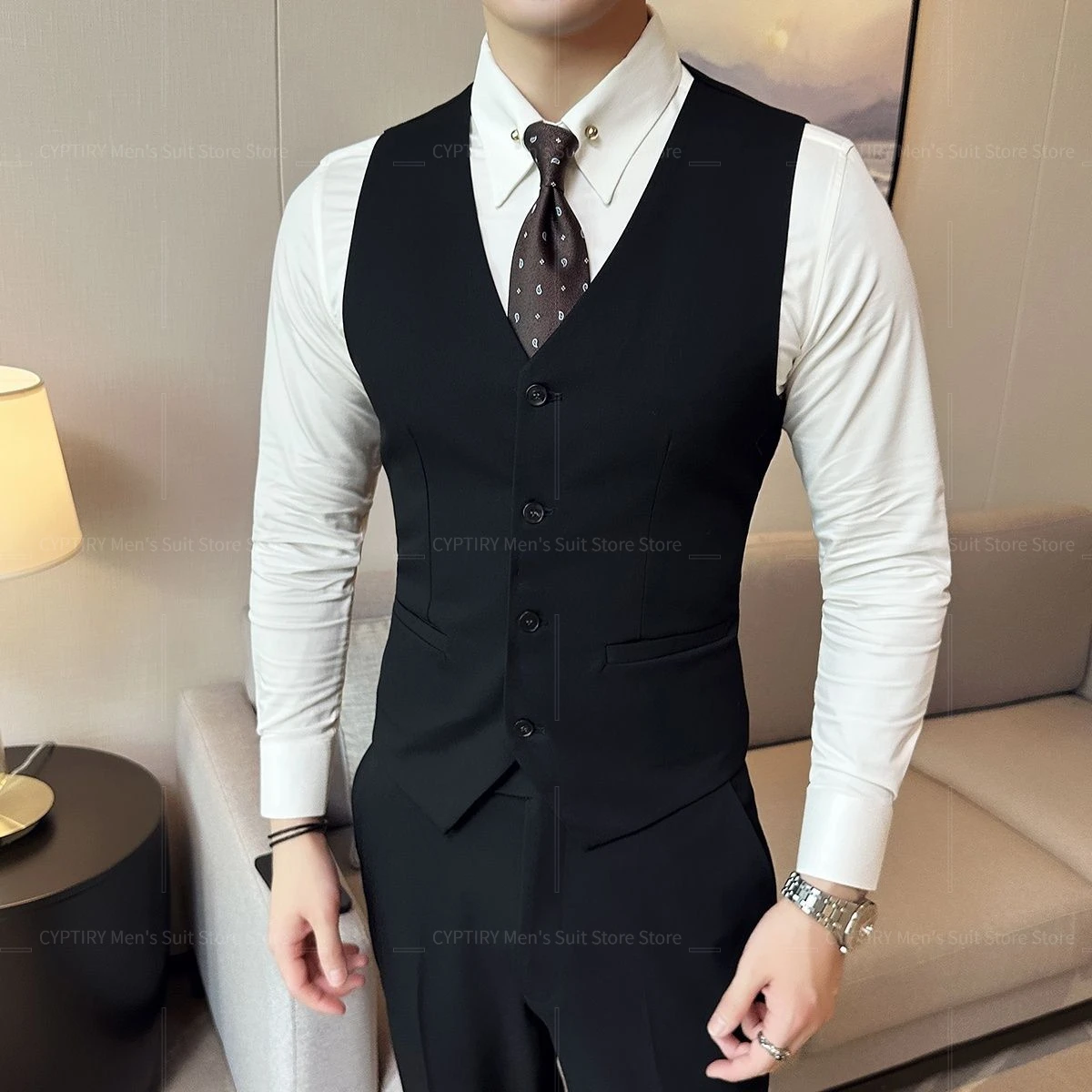 

Man's Vest V-neck For Men Slim Fit Business Casual British Style Groom Wedding Best Man Formal Vest For Man