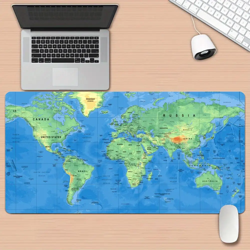 

Blue Ocean World Map Print large mouse pad desk pad rubber edge locking office mat pc accessories gaming mats Computer Desks pad