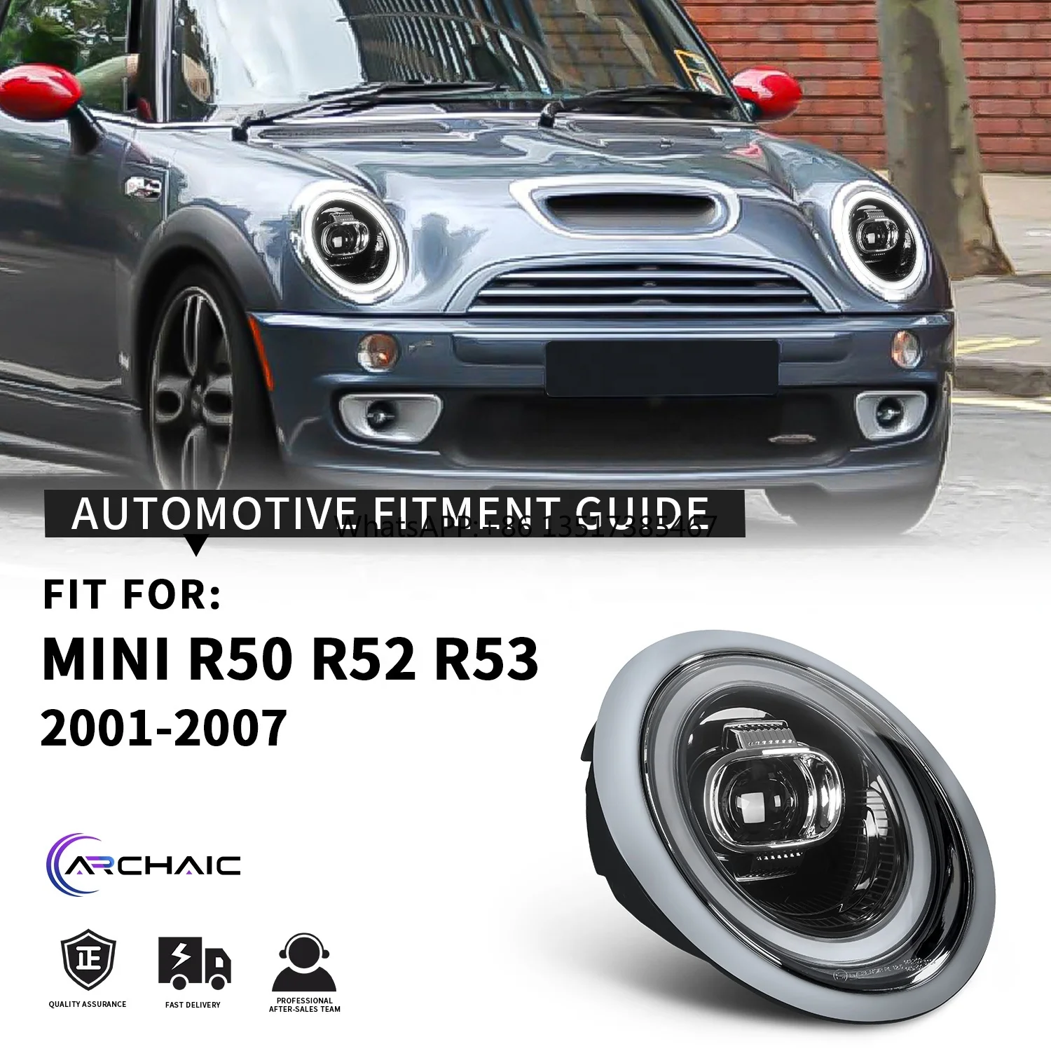 Archaic New LED Headlight for Mini Cooper 2001-2007 R50 R52 R53 1st Gen MINI CooperS R50 Head Lights Front Lamp