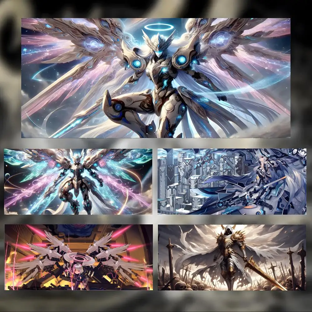 Cool Beautiful Art M-Mecha Angel Mouse Pad Large Thick Desk Pad Stitched Edges Gaming Mouse Mat for PC