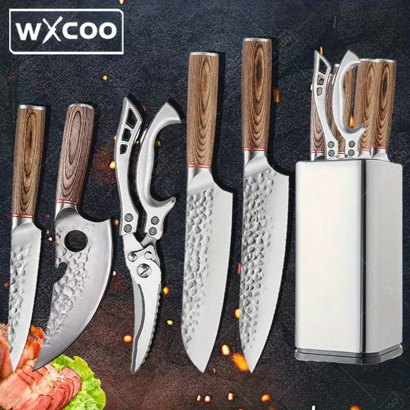 6 Pcs, Professional Kitchen Chef Knife Set, Multipurpose Knives Stainless Steel Knife Holder Kitchen Scissors