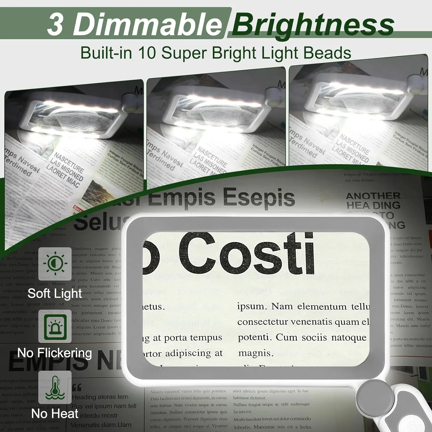 Imagem -04 - Lupa de Leitura Recarregável Lupa Iluminada de Mão Lupa Dobrável Lente Grande para Idosos 10 Luzes Led 4x