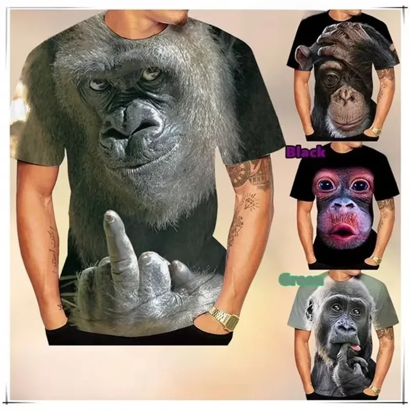 2026 3D Printed Funny Gorilla Monkey T Shirt Men Women Kids Short Sleeve Tee Novelty Animal Design Casual Summer Top