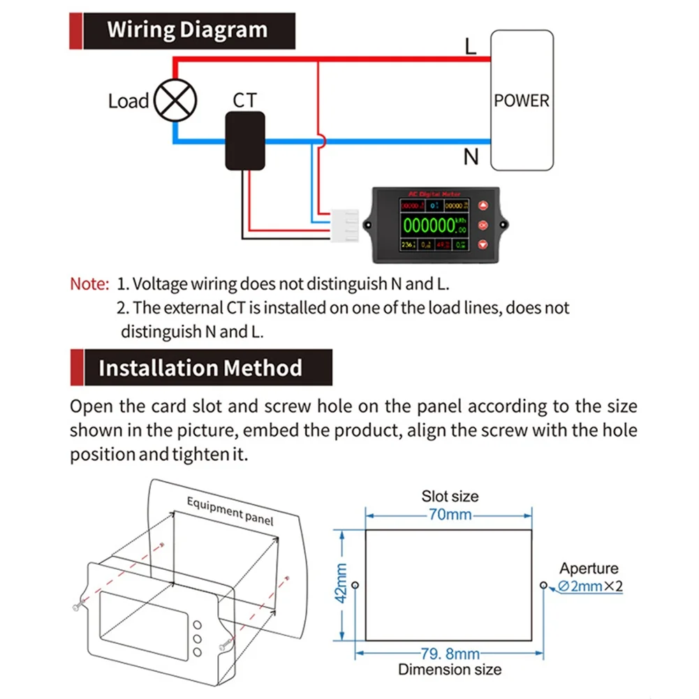 Digital Power Meter AC 80-260V with Voltage Current Power Energy Tracking and Four UI Options on TFT LCD Screen