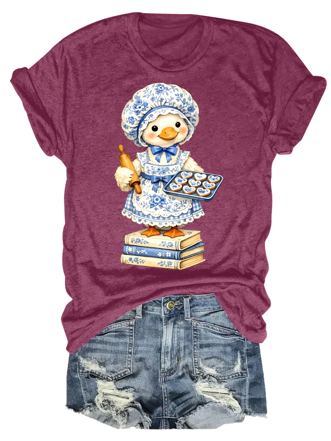 

Женская майка больших размеров Duck Chef With Books And Cookies. Подходит для занятий спортом и повседневной носки. Повседневный топ без рукавов, летний.