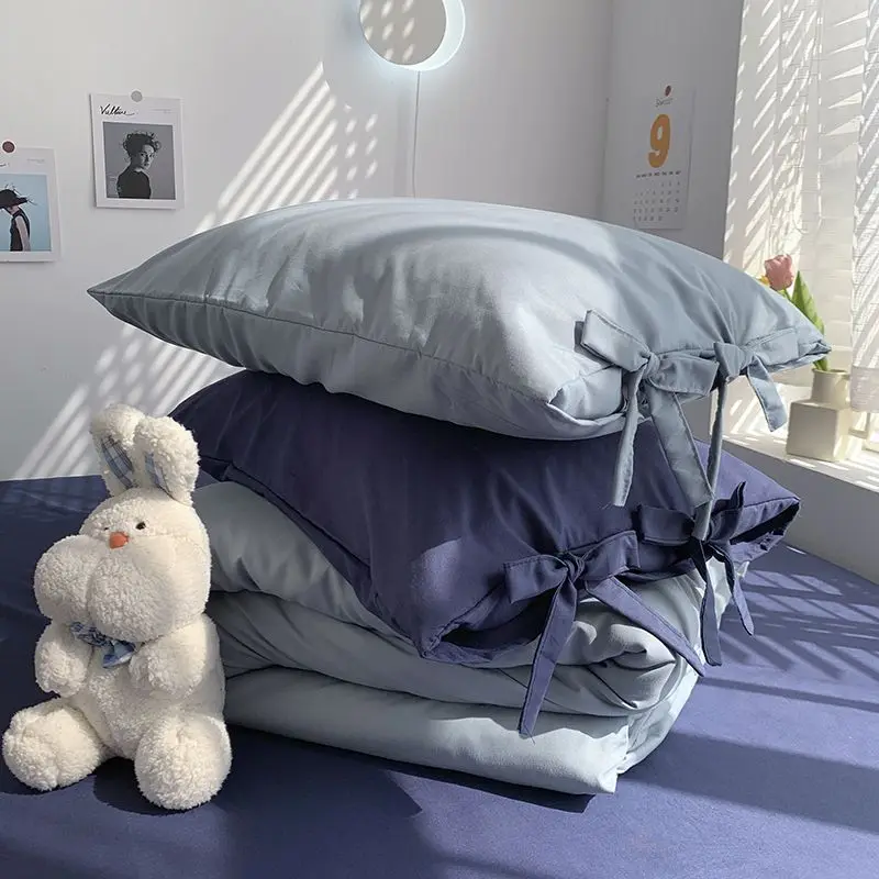 Pillowcase Solid Lace Up Simple Plain Soft Comfortable Couples Home Wedding Bedroom Throw Pillow Household Ins European Fashion