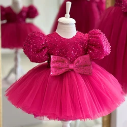 Fashion Sequin Bow Party Girls Dress Children Evening Prom Gown Wedding Birthday Princess Dresses for Girl Bridemaid Kids Clothe