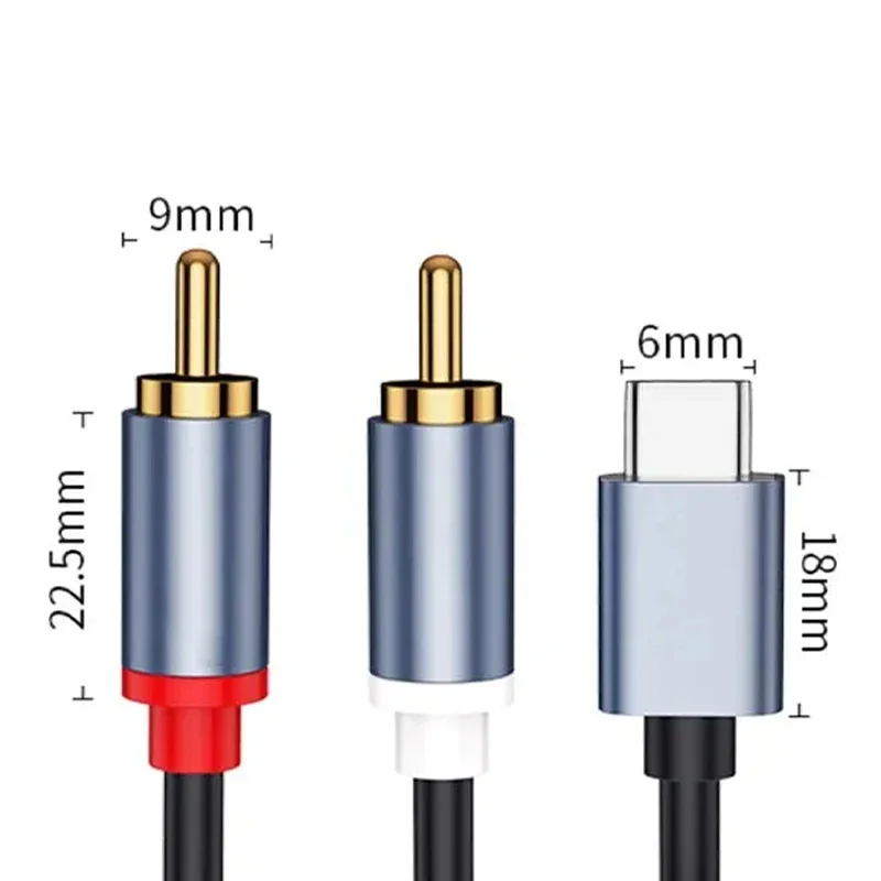 1M USB C to 2RCA Male Jack Plug Adapter Type-C to RCA Male to Male Y RCA Splitter for Car Auxiliary Stereo Speaker Amp Cord