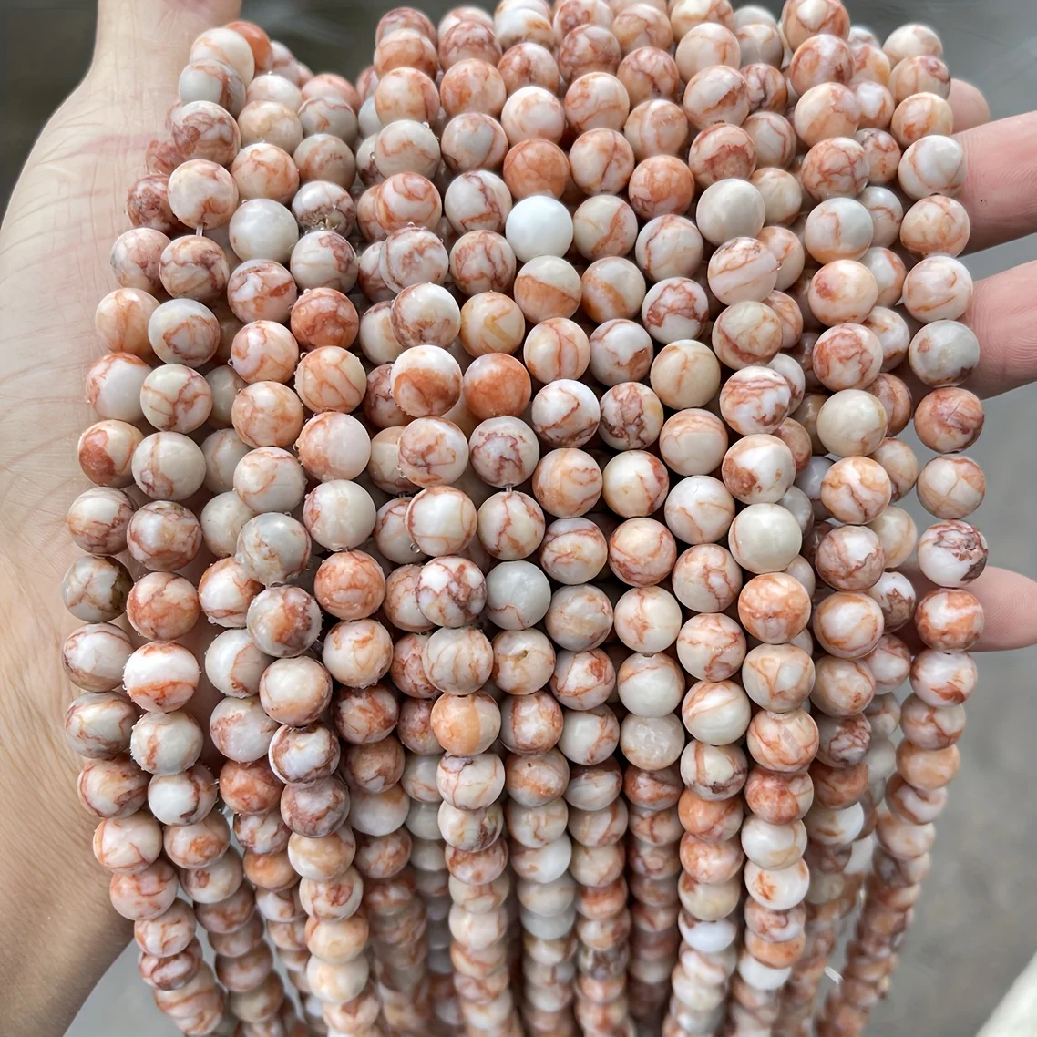 Natural Red Black Network Stone Beads Round Loose Spacer Jasper Bead For DIY Jewelry Making Necklace Bracelet Supplies 15