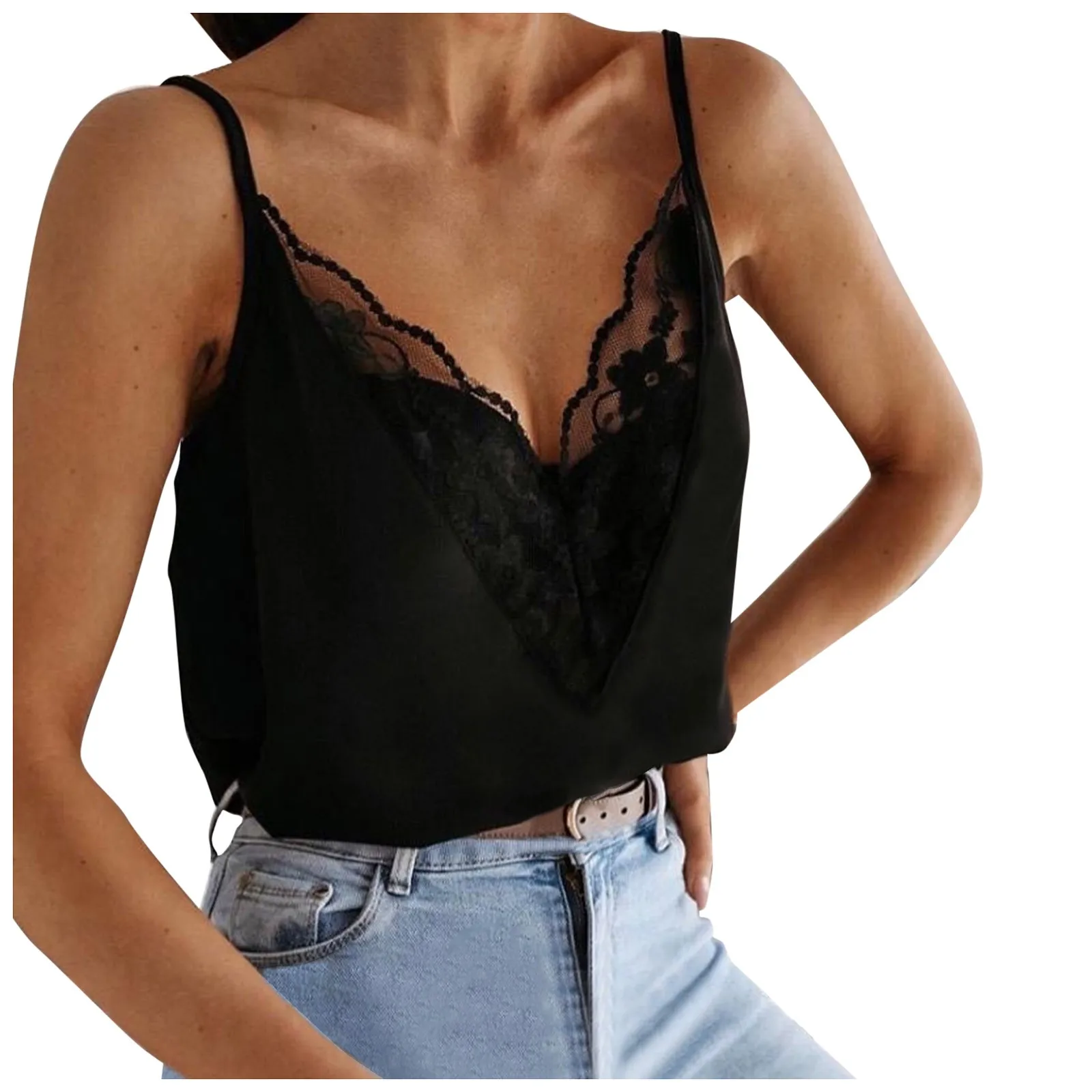 Women's Sexy Lace V Neck Sleeveless Camisole Top
