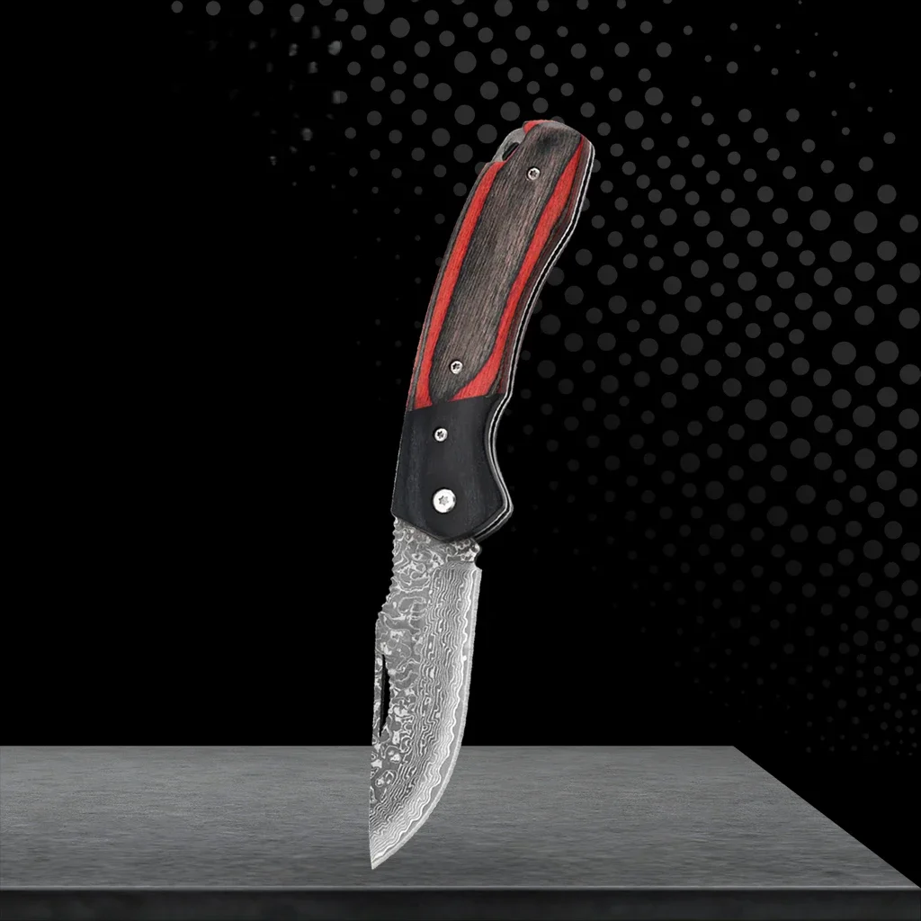 TUPI Damascus Laser Pattern Small Knife Hollow Handle Outdoor Camping Hunting Knife Survival Knife
