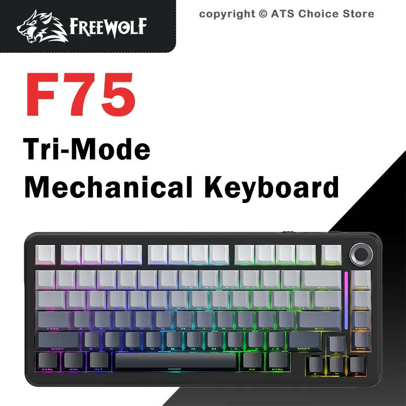 FREEWOLF F75 75% Mechanical Keyboard Tri-Mode Wireless Bluetooth Hot Swap RGB PBT 4000mAh Gasket Mount, AULA F75 Same Model