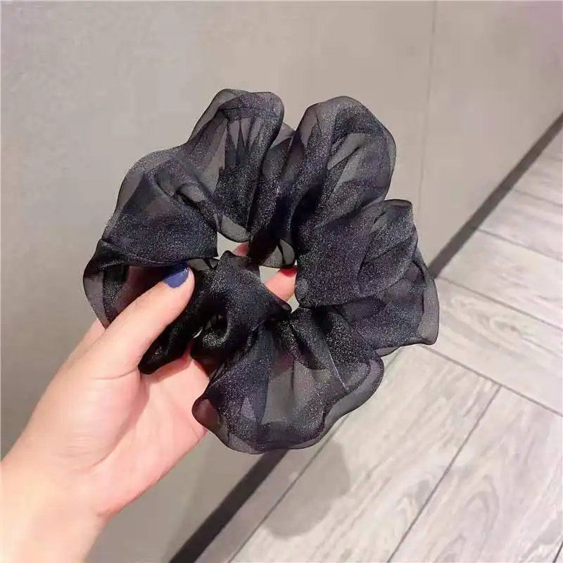 Reflective Mesh Oversized Scrunchies Big Rubber Hair Ties Plain Elastic Hair Bands Girl Ponytail Holder Women Hair Accessories view 4