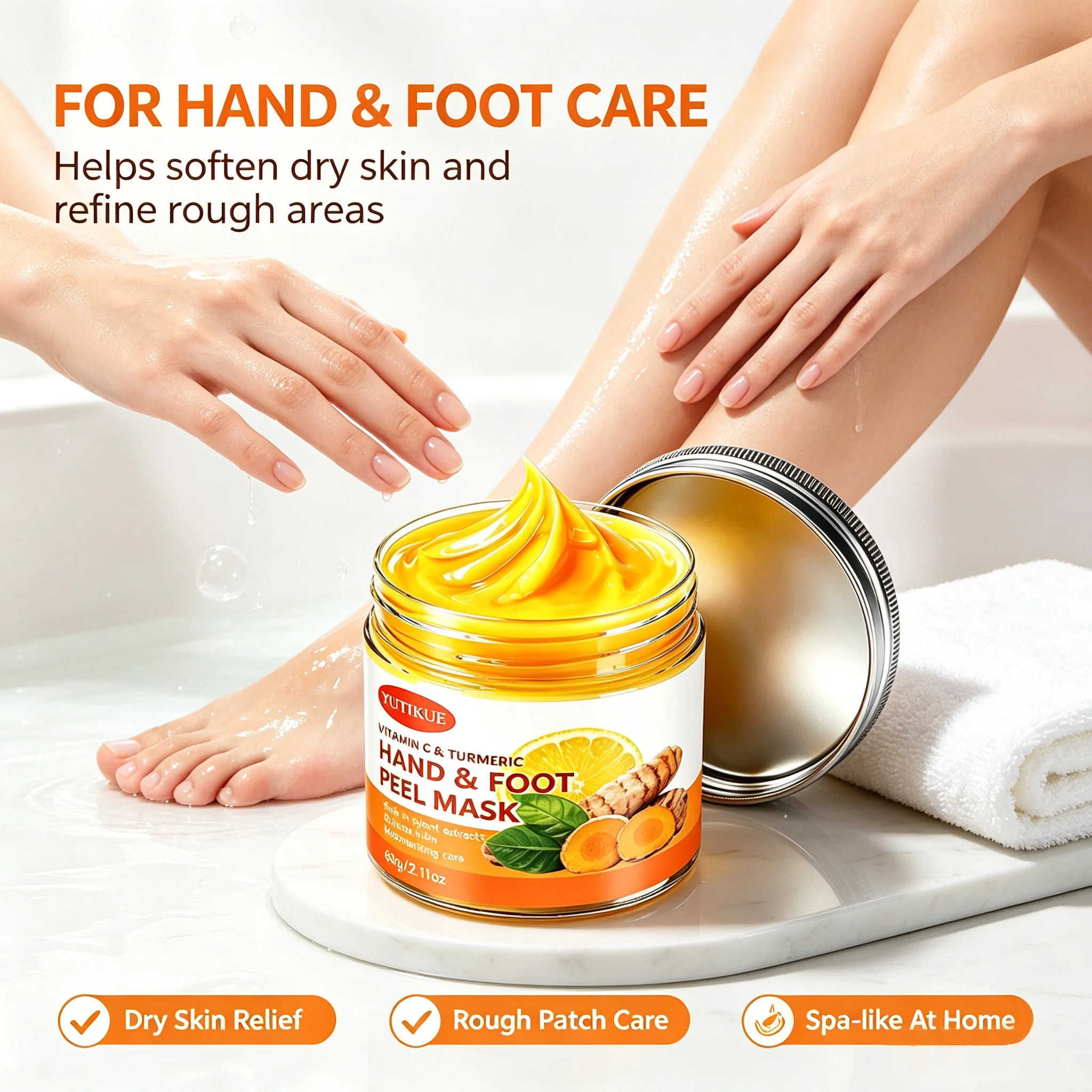 YUITIKUE Exfoliating Peel Mask For Hand & Foot Turmeric Vitamin C Nourish Dry Rough Skin Lighten Pigmented Knuckles & Heels
