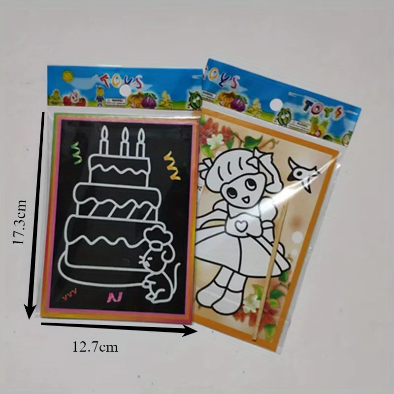 10Pcs Scratch Art Paper Magic Painting Paper With Drawing Stick For School Stationery Gift Pack Party Favors
