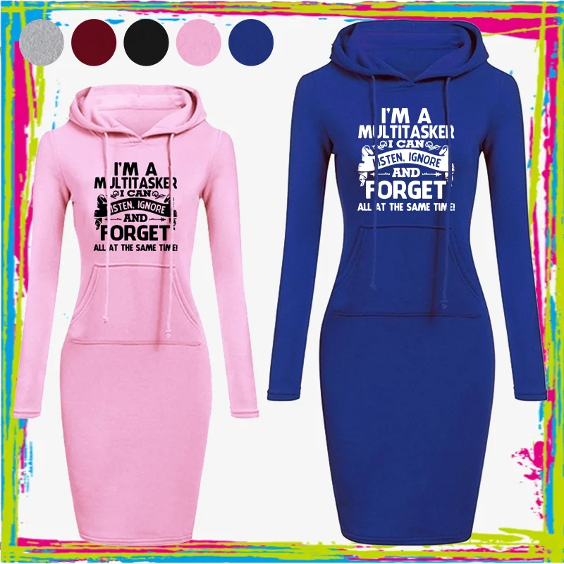 فستان نسائي بسيط متوسط الطول ذو جودة مريحة للاستخدام اليومي، فستان كاجوال بقلنسوة للخريف والشتاء #1