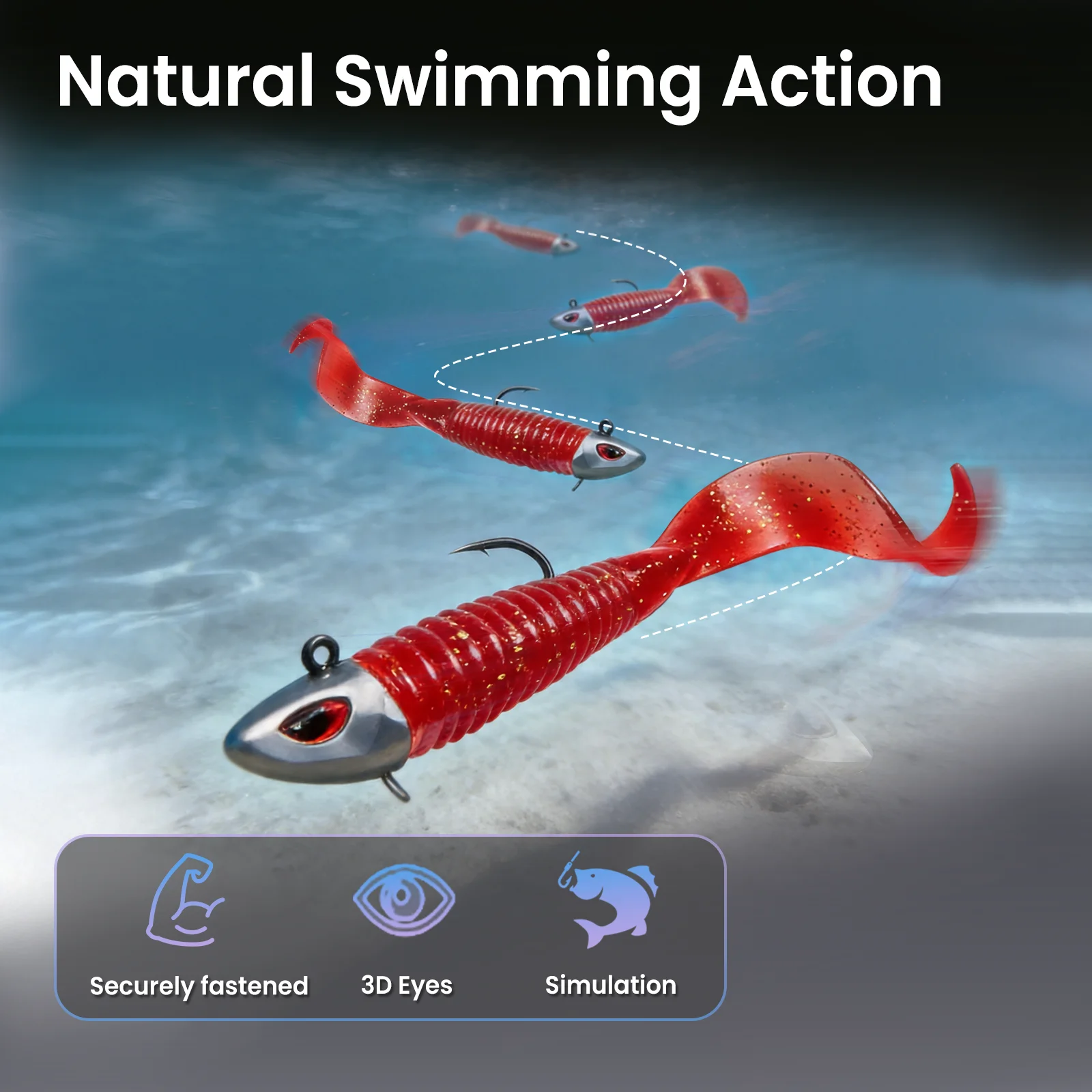 FishTrip Swimbait Jigköpfe 5 Stück Salzwasser-Jigköpfe zum Angeln mit 3D Roten Augen Hochkarbon-Stahl Jigköpfe für Barsch – Detail 5