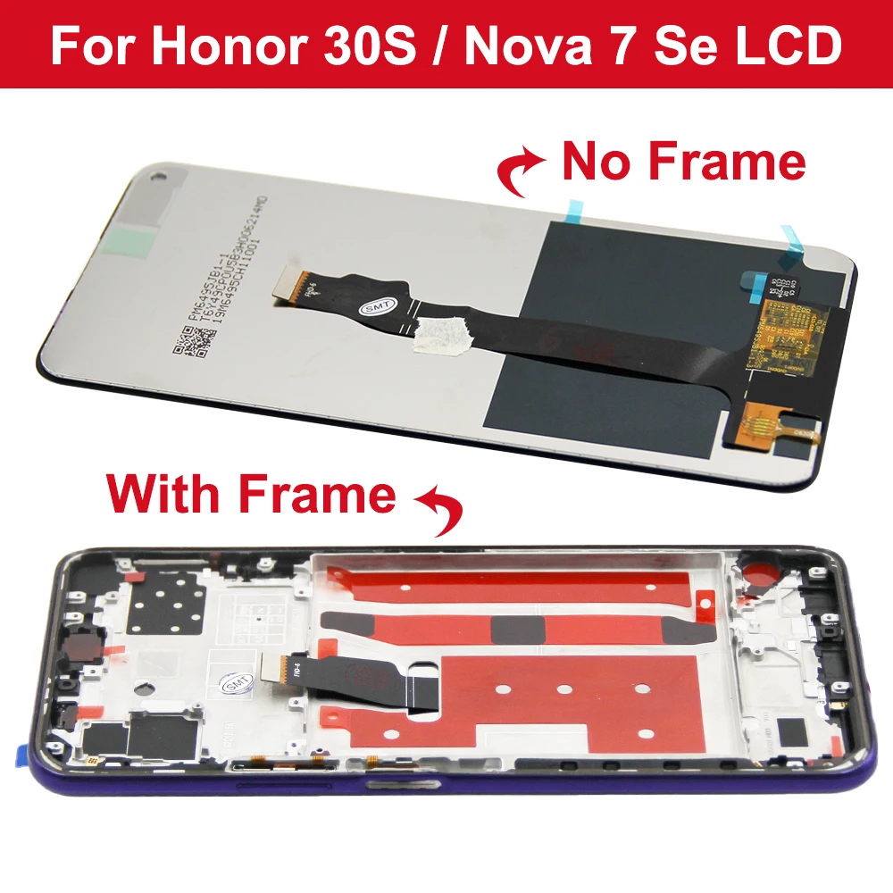 6.5\'\' For Huawei Nova 7 SE LCD with Frame Digitizer Assembly for Honor 30s CDY-AN90 Screen Replacement