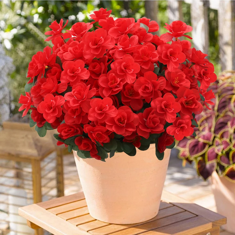 Ramo de Flores Artificiales de Geranio Rojo de 14 Pulgadas, Ramilletes de Seda para Decoración de Exteriores, Macetas, Porche, Patio y Bodas