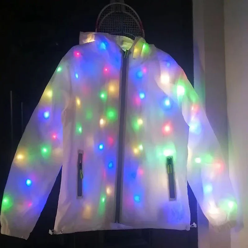 Traje de baile con chaqueta LED luminosa, ropa de Cosplay, disfraz de Halloween, ropa de fiesta, bolsillo con cremallera