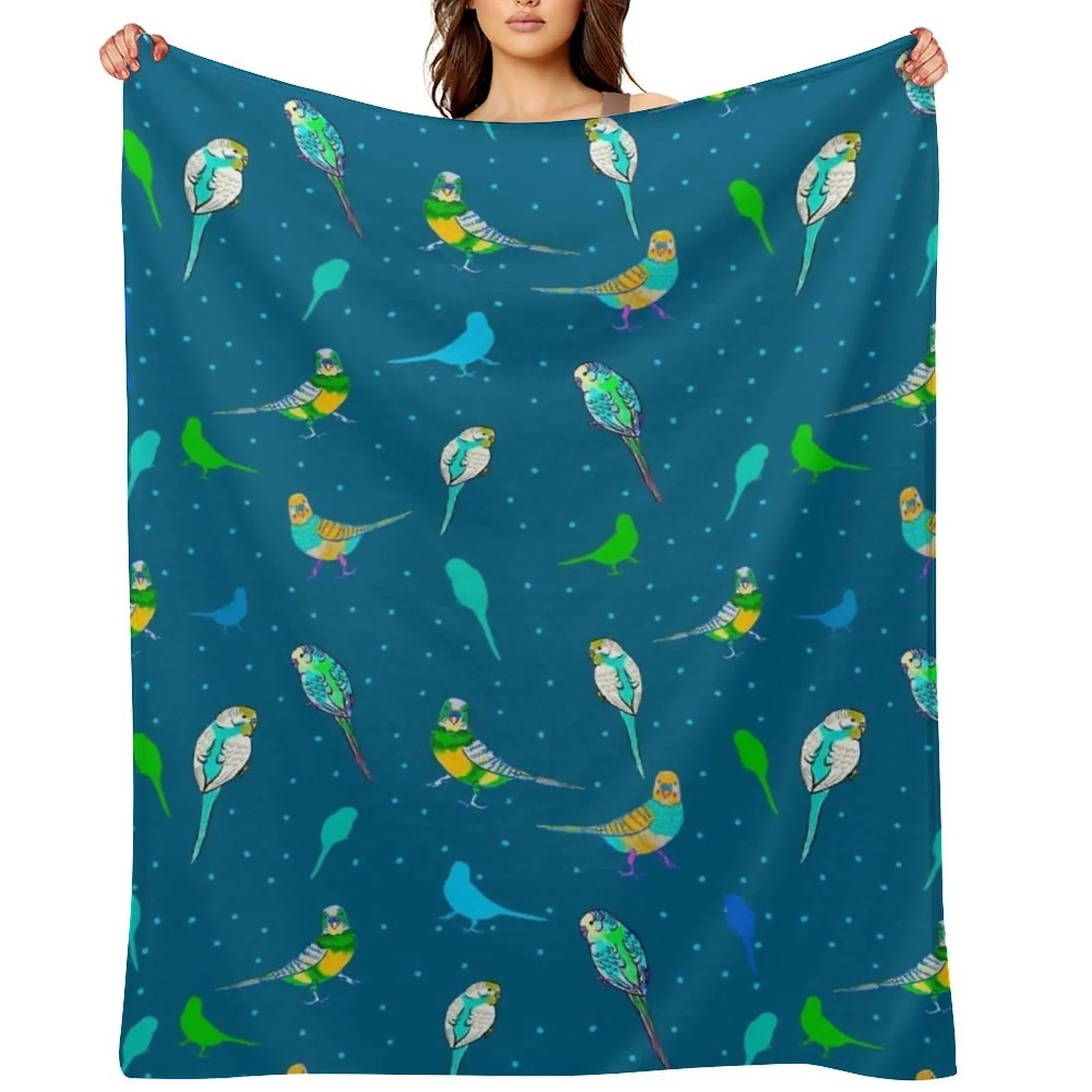 

Multicoloured budgies on blue Throw Blanket warm winter Sleeping Bag manga Blankets