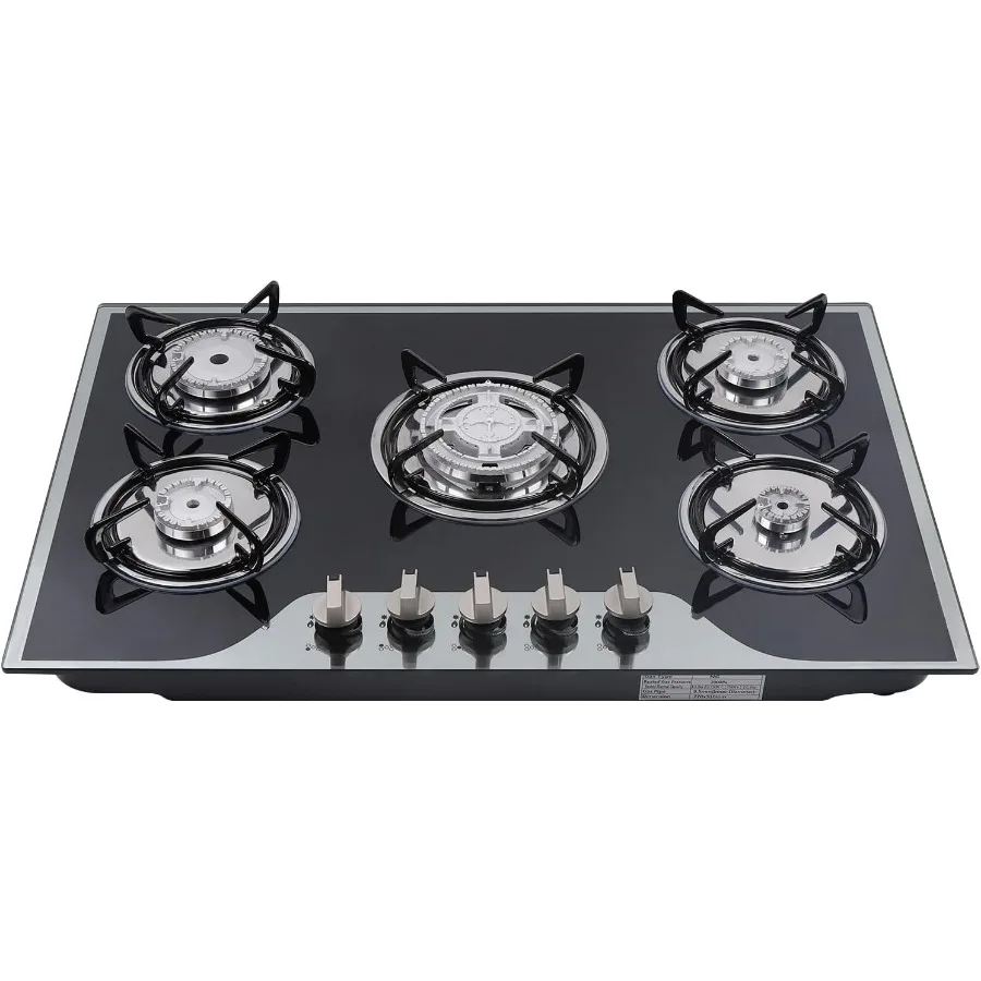 เตาแก๊สแบบฝังขนาด 30.3 นิ้ว 5 หัวเตา หน้ากระจกนิรภัย ใช้ได้ทั้งแก๊สธรรมชาติและแก๊ส LPG พร้อมคุณสมบัติพิเศษ