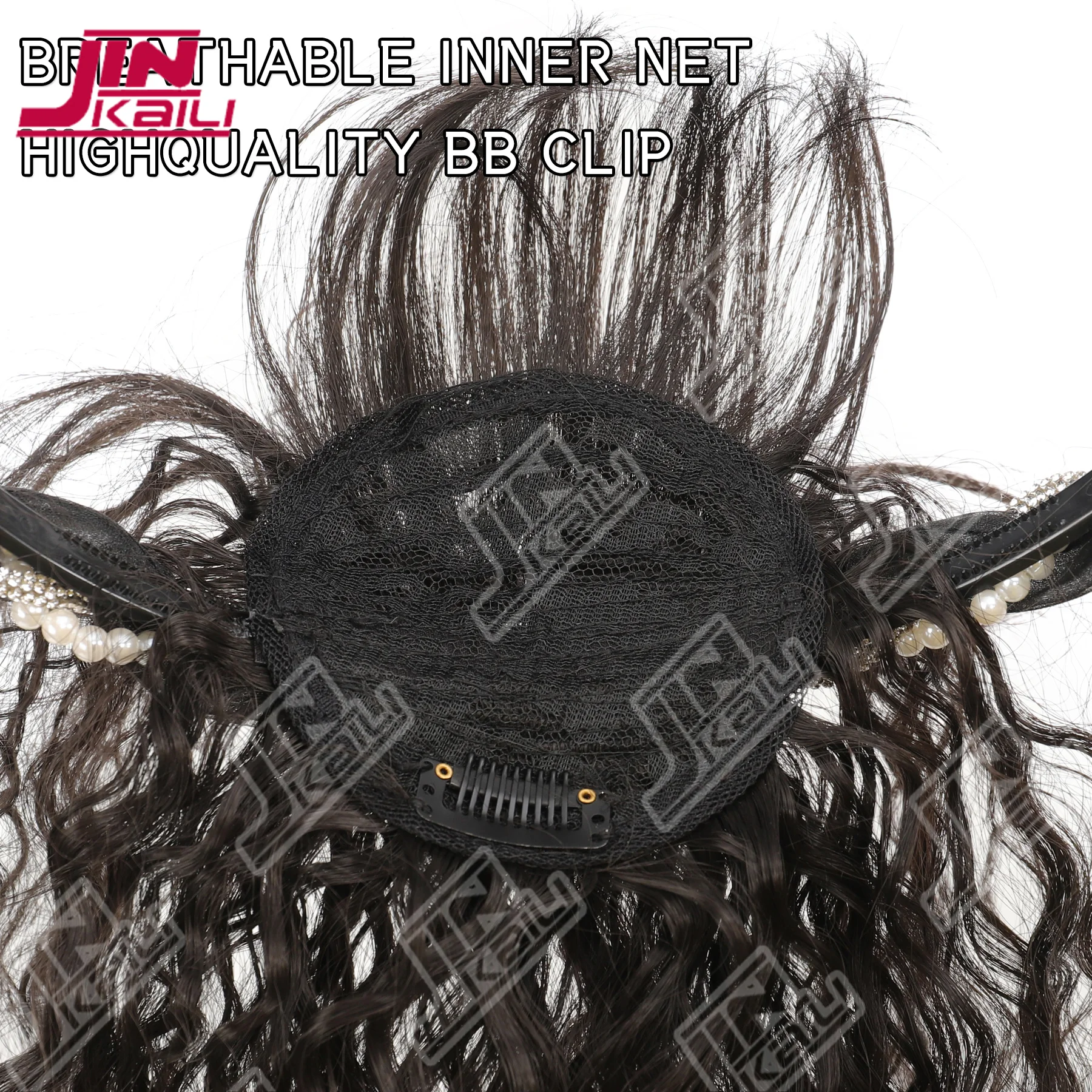 JKL هيرباند شعر مستعار الانفجارات شعر مستعار أنثى واحدة شعر مجعد طبيعي مغطى الشعر الأبيض على الجزء العلوي من الرأس قطعة شعر مستعار رقيقة الانفجارات #5