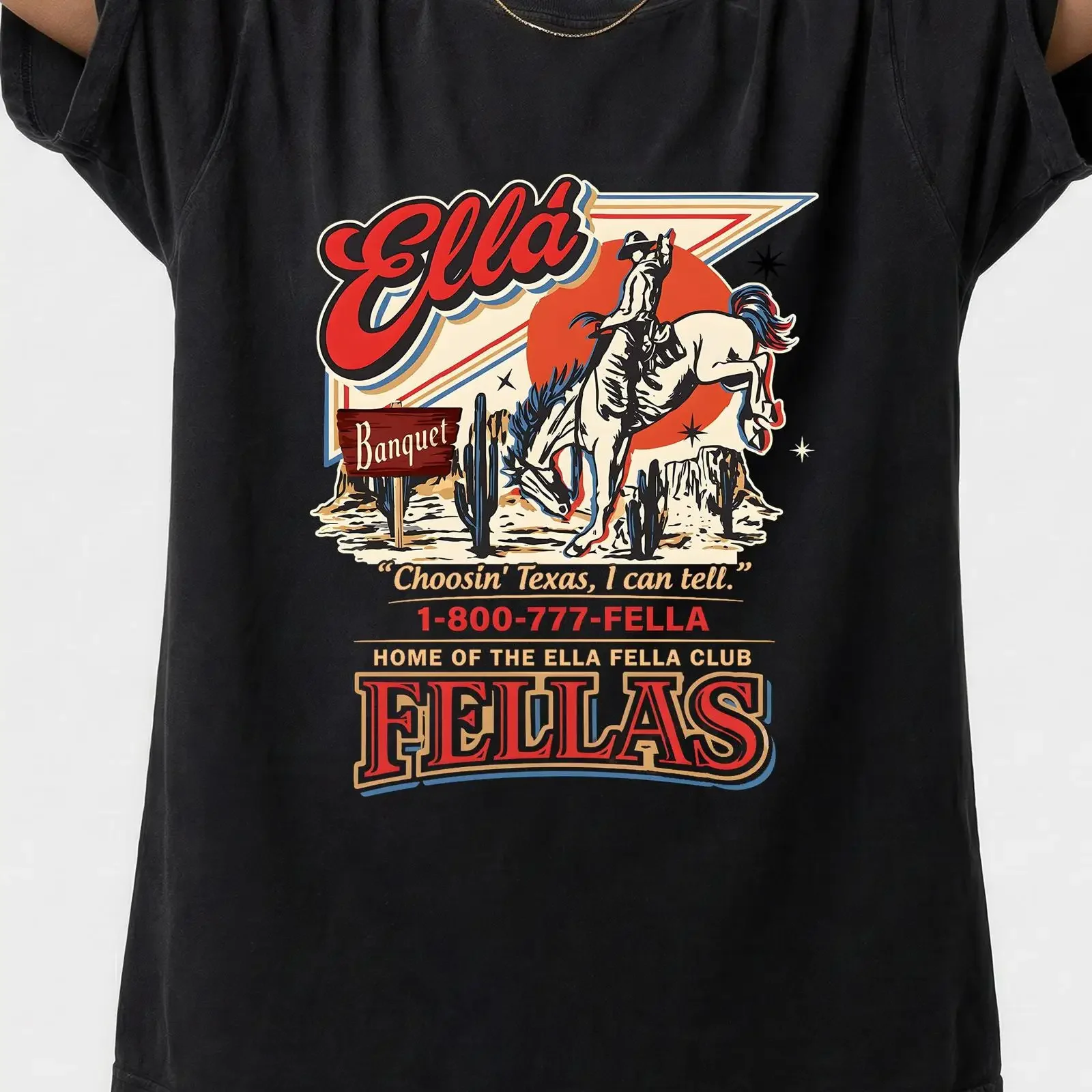 Vintage Western Cowboy T Shirt Retro Texas Rodeo Ella Fella Club vintage Washed Breathable fashion Soft Stylish Casual Slightly