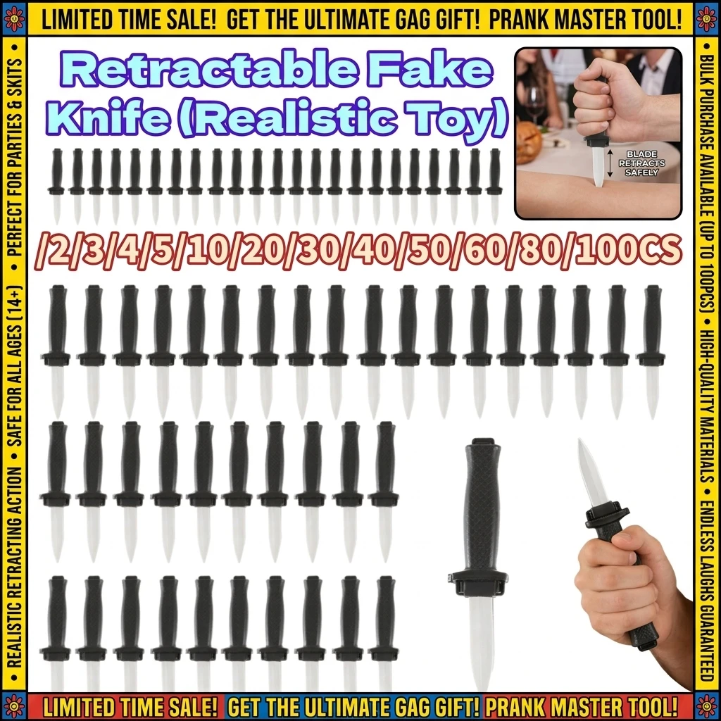 Retractable Fake Knife (Realistic Toy) Adult Plastic Magic Prank Toy For Jokes Scary Trick 1/2/3/4/5/10/20/30/40/50/60/80/100PCS