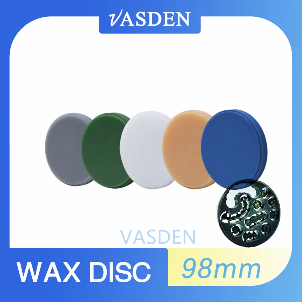 VASDEN-Laboratório Dental Wax Dics Block para CAD CAM, Disco De Cera, Material Do Dentista, Cera Shore, 98mm * 10-25mm, 5PCs