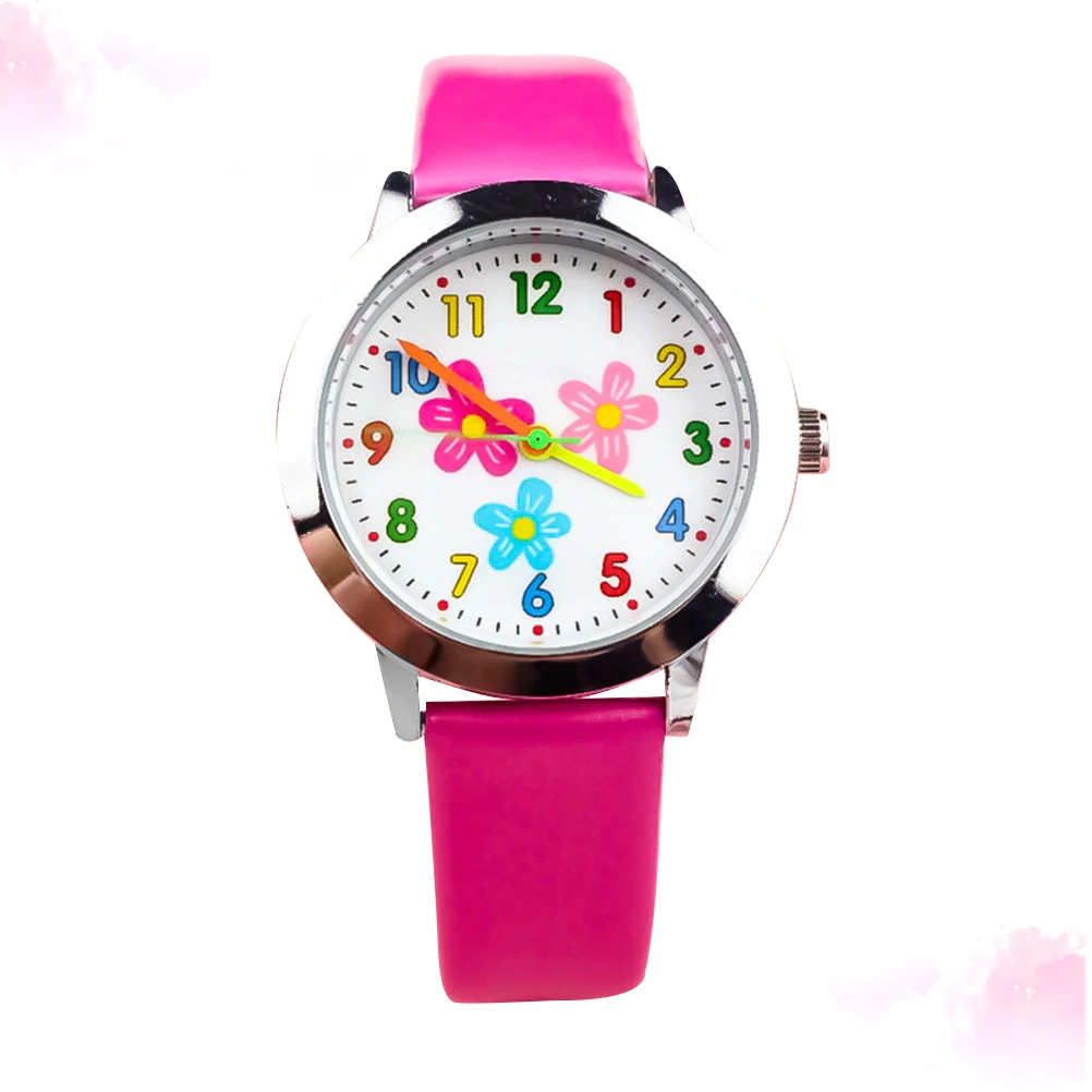 Digital Cartoon Watch Kids Flower Pattern Quartz Children Birthday Gift Students Watches Comfortable Strap Durable Precise