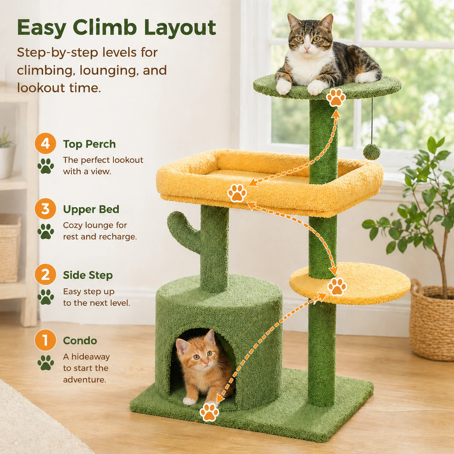 Árbol para gatos de interior con postes rascadores y plataformas - imagen 4