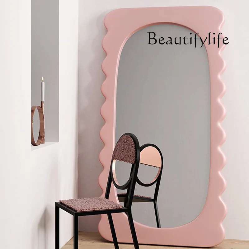 Nordic full-length mirror floor-to-ceiling special-shaped wave mirror household creative full-length mirror