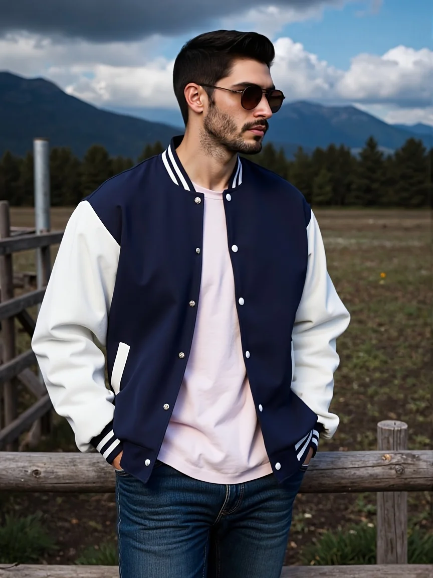 

American Retro Korean Style Blue and White Striped Baseball Jacket Versatile and Loose Jacket for Couples in Spring and Autumn