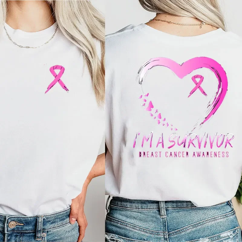 I'm A Survivor Shirt Gift for Breast Cancer Fighters Awareness Pink Ribbon Design Breast Cancer Support Graphic T Shirts Cotton image 2
