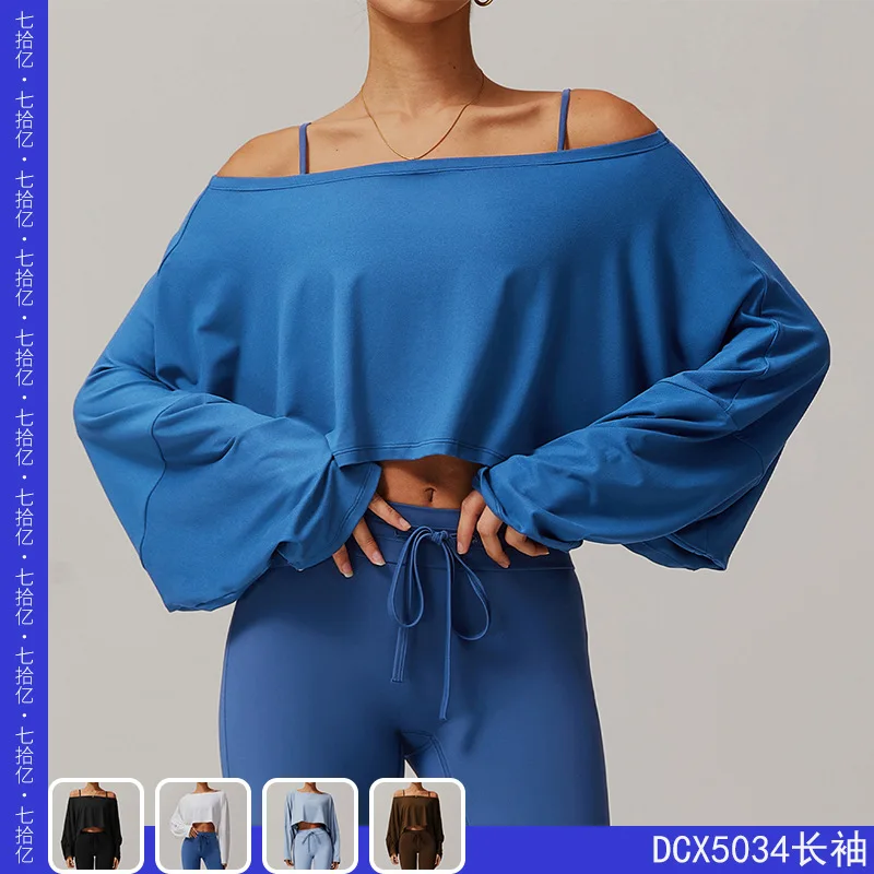 

Fitness and sports long-sleeved top for women, one-shoulder bat sleeve, casual and versatile long-sleeved yoga wear, smock