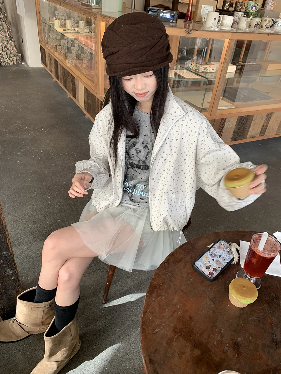 

Sinbounboun Vintage Floral Print Stand Collar ort Casual Open Cardigan Women's Outdoor Versatile Loose Fit Polyester Jaet