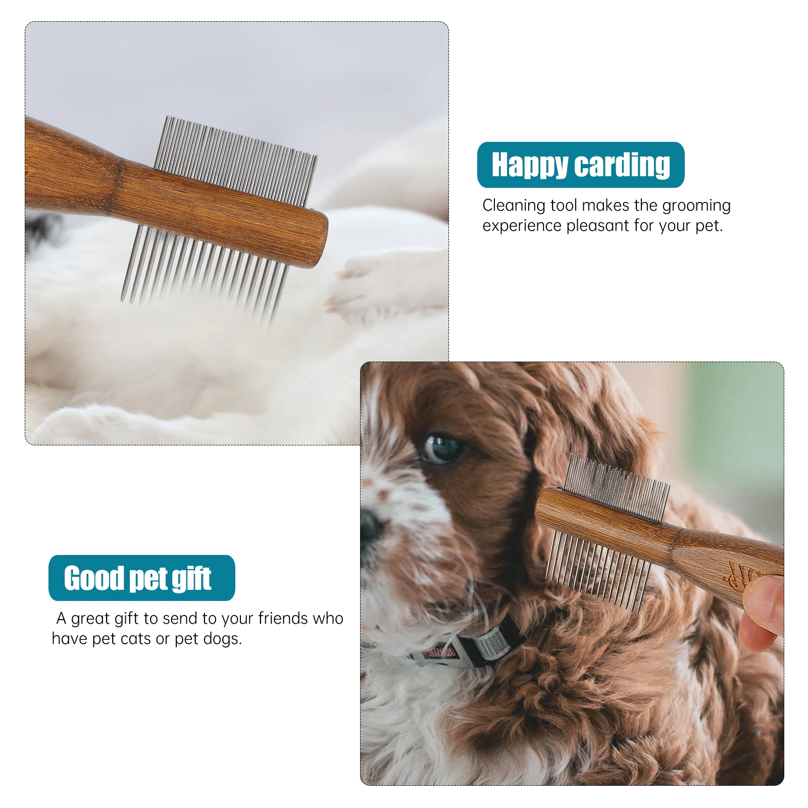 

1pc Pet Hair Removal Double Rows Stainless Steel Flea Detangling Grooming Tool For Cat Shedding Cleaning Massage Pet Brush