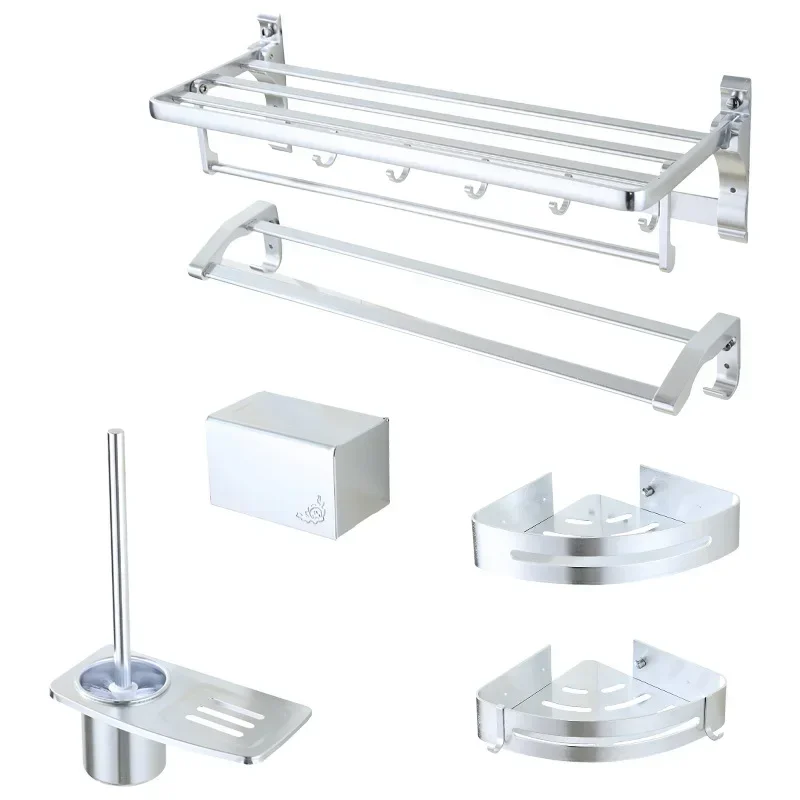 

Including Towel Bar, Rack, Corner Shelf, Brush and Tissue Box, Drilling Wall Mount Aluminum of 5-Piece Bathroom Accessory Set