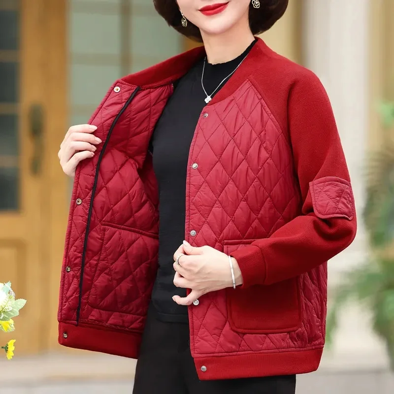 

Fashion Mom Casual Coat Loose Autumn Winter Clothes Middle-Aged And Elderly People Light Thin Cotton-Padded Baseball Uniform